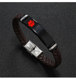 Free Engraving Braided Leather Medical Alert Wristband Sos ICE Personalized Customized Medical ID Bracelet Awareness Emergenc...