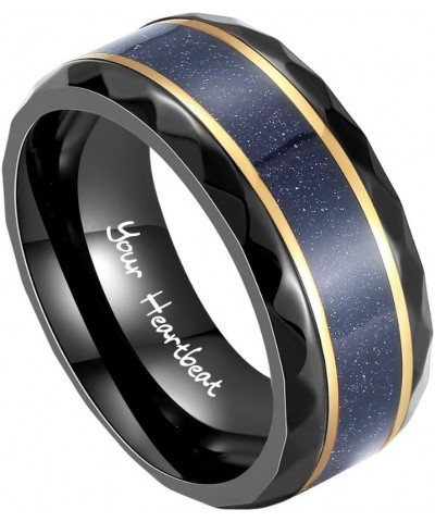 Blue Sandstone Women's Ring - Customizable Engraving, Multiple Stone Shape Options, Black Ring for Women men's $28.99 Rings