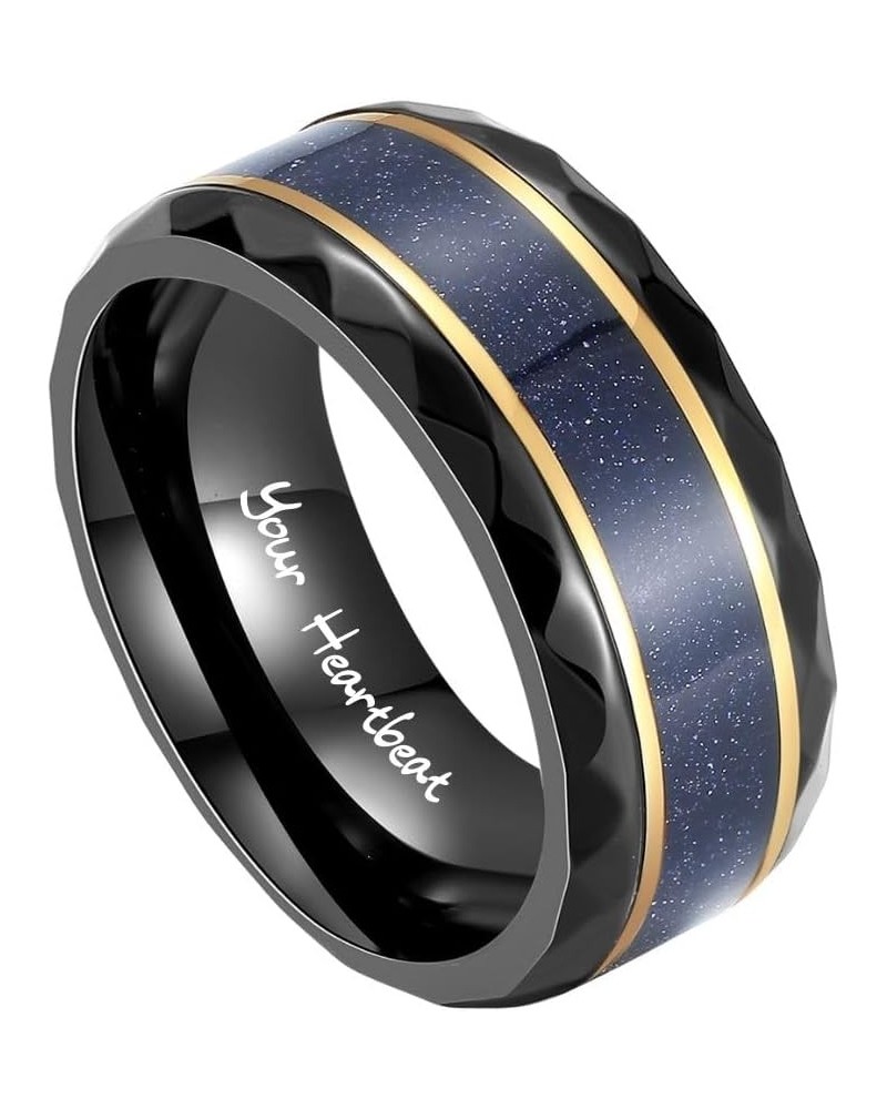 Blue Sandstone Women's Ring - Customizable Engraving, Multiple Stone Shape Options, Black Ring for Women men's $28.99 Rings