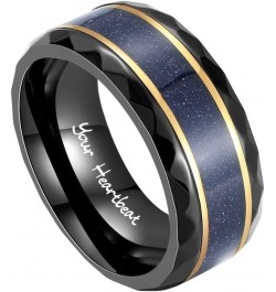 Blue Sandstone Women's Ring - Customizable Engraving, Multiple Stone Shape Options, Black Ring for Women men's $28.99 Rings