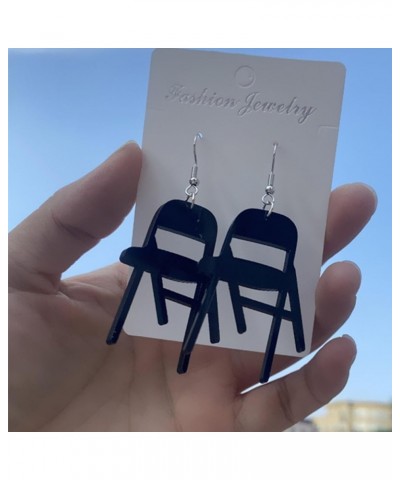 Folding Chair Earrings for Women, White Chair Earrings, Mini Folding Chair Shaped Earrings, White Folded Chair Earrings B Bla...