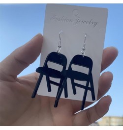 Folding Chair Earrings for Women, White Chair Earrings, Mini Folding Chair Shaped Earrings, White Folded Chair Earrings B Bla...