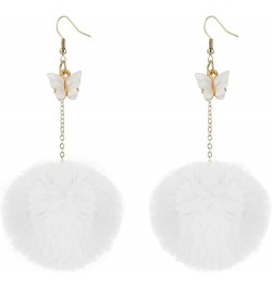 Pom Pom Earrings Pink Pom Pom with Butterfly Dangle Earrings Faux Fur Ball Fluffy Earrings For Women Girls Teens White $7.01 ...