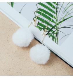 Pom Pom Earrings Pink Pom Pom with Butterfly Dangle Earrings Faux Fur Ball Fluffy Earrings For Women Girls Teens White $7.01 ...