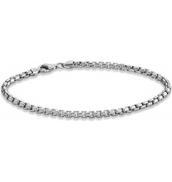 Solid 925 Sterling Silver Italian 3.5mm Square Rolo Link Round Box Chain Bracelet for Women Men, Made in Italy rhodium-plated...