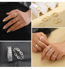 Gold Rings for Women Non Tarnish 14K Gold/Silver Stackable Rings Set Dainty Cubic Zirconia Diamond Thumb Rings Wedding Eterni...