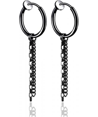 Fashion Stainless Steel Long Chain Dangle Earrings Tube Clip On Earrings Black No Piercing Long Chain Earrings $7.79 Earrings