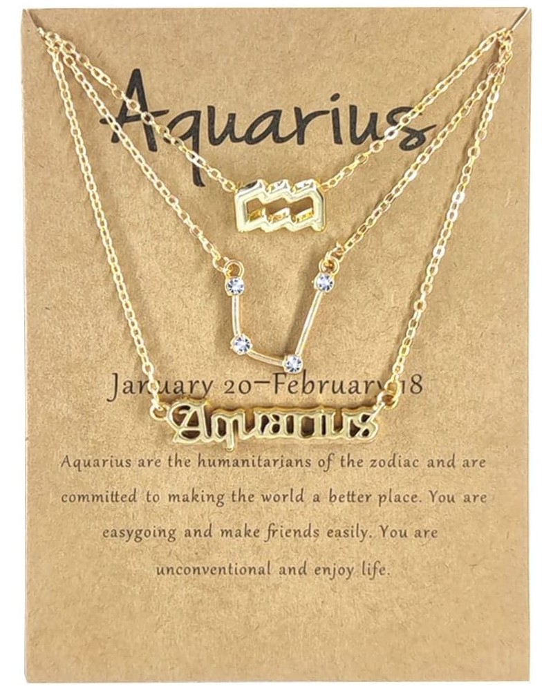 Constellation Necklace Multi-Layer 12 Zodiac Astrology Zircon Pendant Necklace for Women Message Card Jewelry Aquarius $10.23...