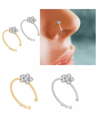 Silver Gold Thin Diamond Flower Clear Crystal Nose Ring Stud Hoop-Sparkly Crystal Nose Ring (2 pcs) $10.55 Body Jewelry