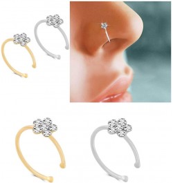 Silver Gold Thin Diamond Flower Clear Crystal Nose Ring Stud Hoop-Sparkly Crystal Nose Ring (2 pcs) $10.55 Body Jewelry