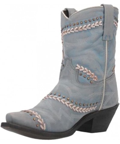 Off White Fancy 8 inch Snip Toe Women's Western Boots 52400 Sky Blue/Studs $48.84 Shoes