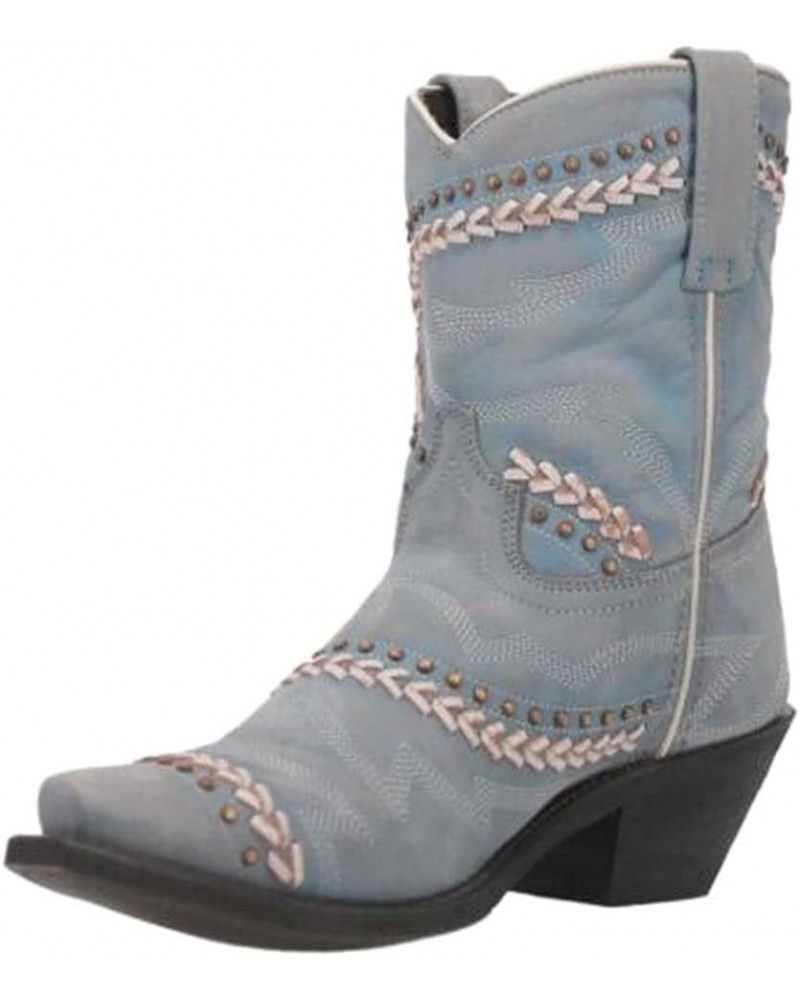 Off White Fancy 8 inch Snip Toe Women's Western Boots 52400 Sky Blue/Studs $48.84 Shoes