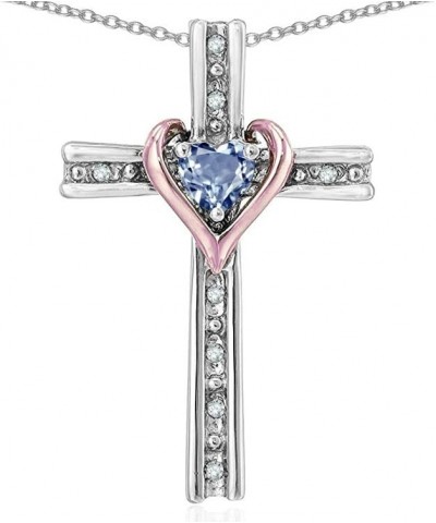 10k Rose Gold Two Tone Love Cross with Heart Stone Pendant Necklace Sky Blue Topaz white-and-yellow-gold $199.94 Necklaces