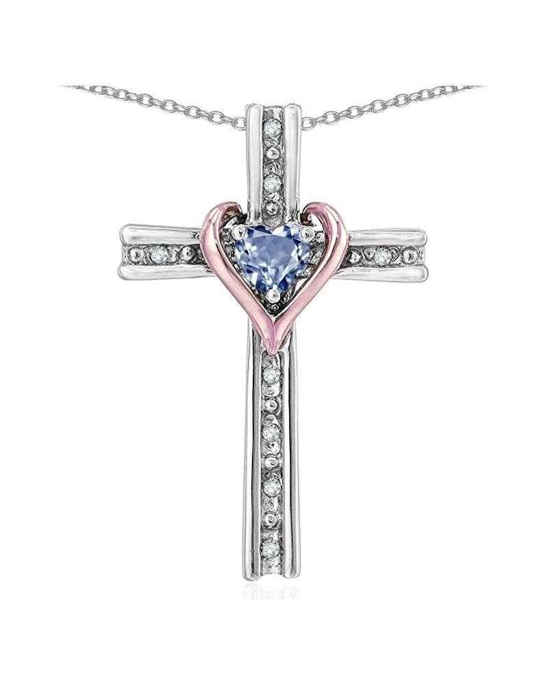 10k Rose Gold Two Tone Love Cross with Heart Stone Pendant Necklace Sky Blue Topaz white-and-yellow-gold $199.94 Necklaces