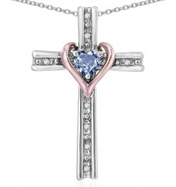 10k Rose Gold Two Tone Love Cross with Heart Stone Pendant Necklace Sky Blue Topaz white-and-yellow-gold $199.94 Necklaces