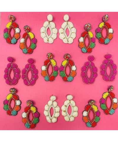 Fashion Cute DIY Handmade Beaded Statement Dangle Earrings for Women, Funny Elements for Multicolored Flower, Lightweight Hea...