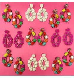 Fashion Cute DIY Handmade Beaded Statement Dangle Earrings for Women, Funny Elements for Multicolored Flower, Lightweight Hea...