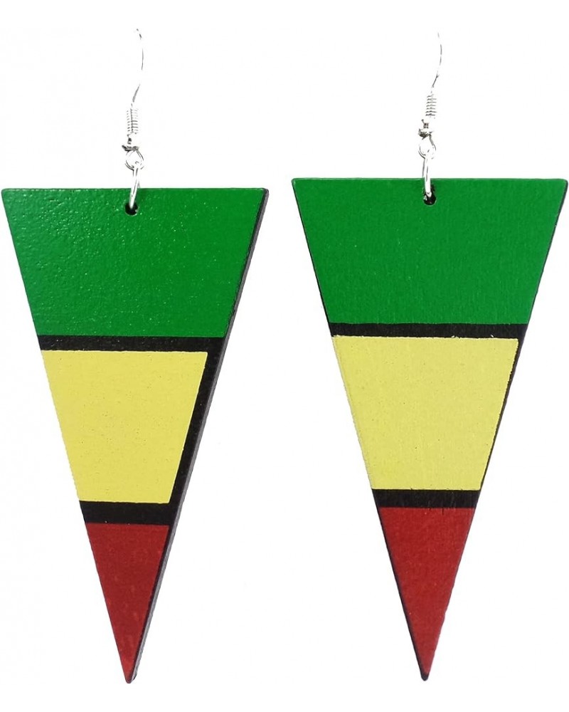 Wood Rasta Earrings - Reggae Earrings - Jamaican Earrings - Wooden Earrings Triangle Rasta $10.80 Earrings