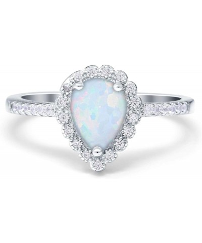 Teardrop Pear Art Deco Halo Engagement Ring Round Simulated Cubic Zirconia 925 Sterling Silver Lab Created White Opal $12.96 ...