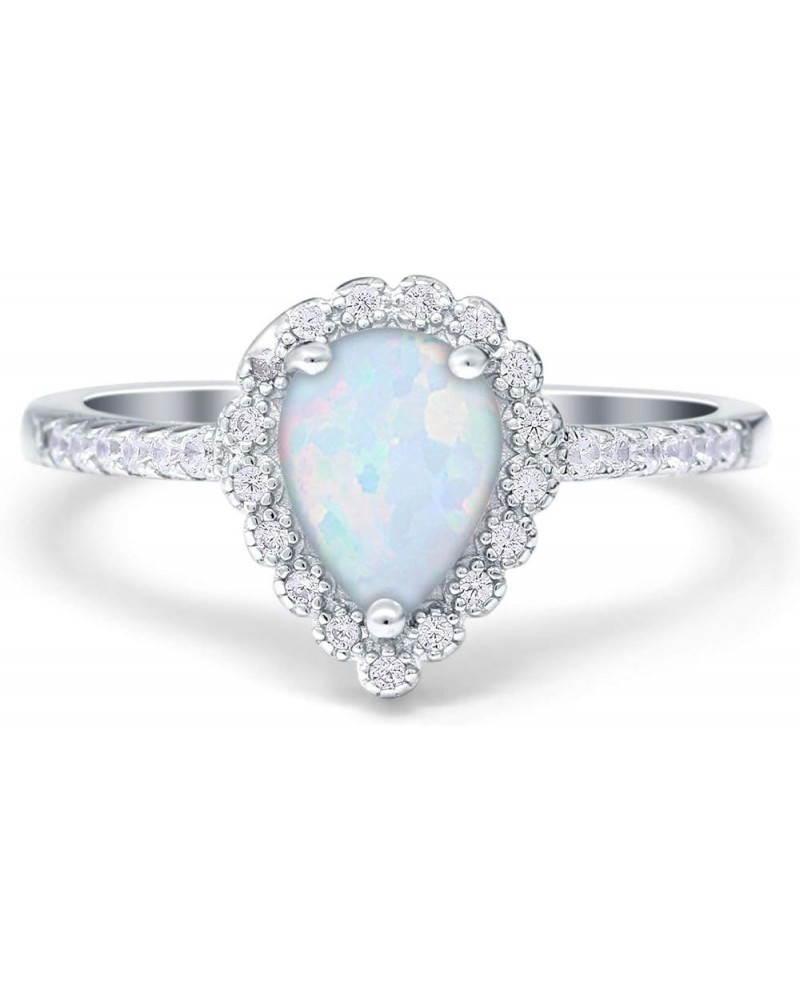 Teardrop Pear Art Deco Halo Engagement Ring Round Simulated Cubic Zirconia 925 Sterling Silver Lab Created White Opal $12.96 ...