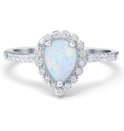 Teardrop Pear Art Deco Halo Engagement Ring Round Simulated Cubic Zirconia 925 Sterling Silver Lab Created White Opal $12.96 ...