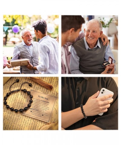 Gifts for Dad/Brother/Boyfriend/Son/Grandpa/Uncle/Bonus Dad Black Onyx Brown Tiger Eye Stone Bracelet for Men Boy son-black a...