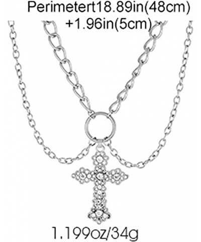 Vintage Layered Crystal Cross Necklace Punk Cz Cross Pendant Necklace Silver Circle Choker Necklace Chunky Cuban Chain Neckla...