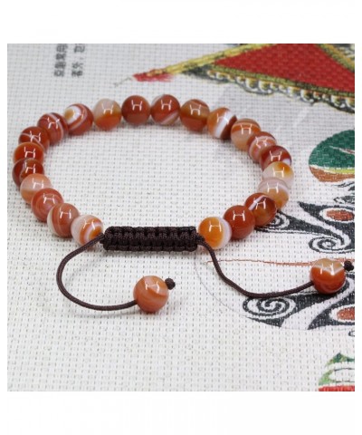 Natural Gemtone 8mm Round Beads Crystal Adjustable Braided Macrame Tassels Bracelets Unisex Red Dream Agate $8.39 Bracelets