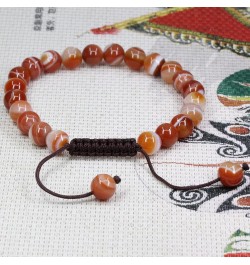 Natural Gemtone 8mm Round Beads Crystal Adjustable Braided Macrame Tassels Bracelets Unisex Red Dream Agate $8.39 Bracelets