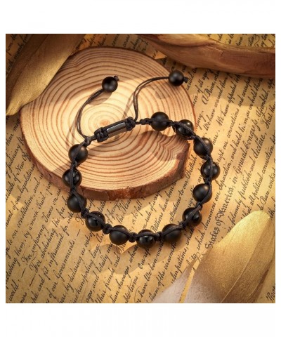 Gifts for Dad/Brother/Boyfriend/Son/Grandpa/Uncle/Bonus Dad Black Onyx Brown Tiger Eye Stone Bracelet for Men Boy son-black a...