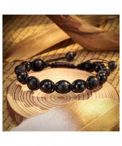 Gifts for Dad/Brother/Boyfriend/Son/Grandpa/Uncle/Bonus Dad Black Onyx Brown Tiger Eye Stone Bracelet for Men Boy son-black a...