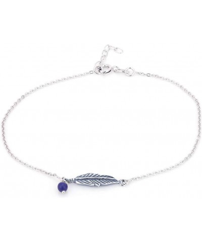 Sterling Silver Jewelry - Rhodium Plated with 925 Stamp - Bohemian Feather with beaded chain Anklet - Foot Jewelry Stylish Be...