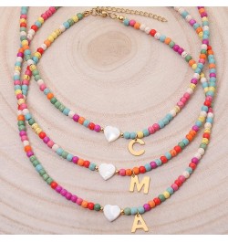 Initial Necklaces for Women Girls Colorful Beaded Choker Necklace Stainless Steel 18K Gold Plated Y2K Aesthetic Gold Letter N...