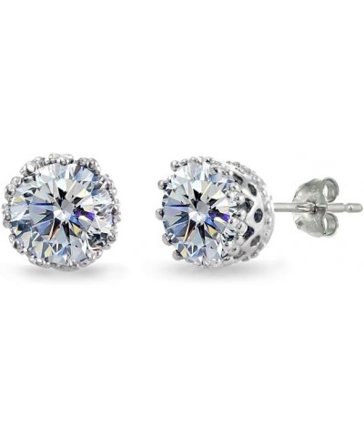 Sterling Silver Polished 6mm Round-cut Crown Stud Earrings Made with European Crystals Apr -Clear $10.00 Earrings