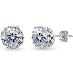 Sterling Silver Polished 6mm Round-cut Crown Stud Earrings Made with European Crystals Apr -Clear $10.00 Earrings