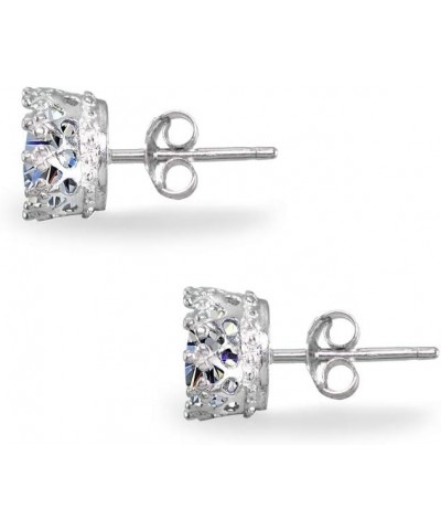 Sterling Silver Polished 6mm Round-cut Crown Stud Earrings Made with European Crystals Apr -Clear $10.00 Earrings