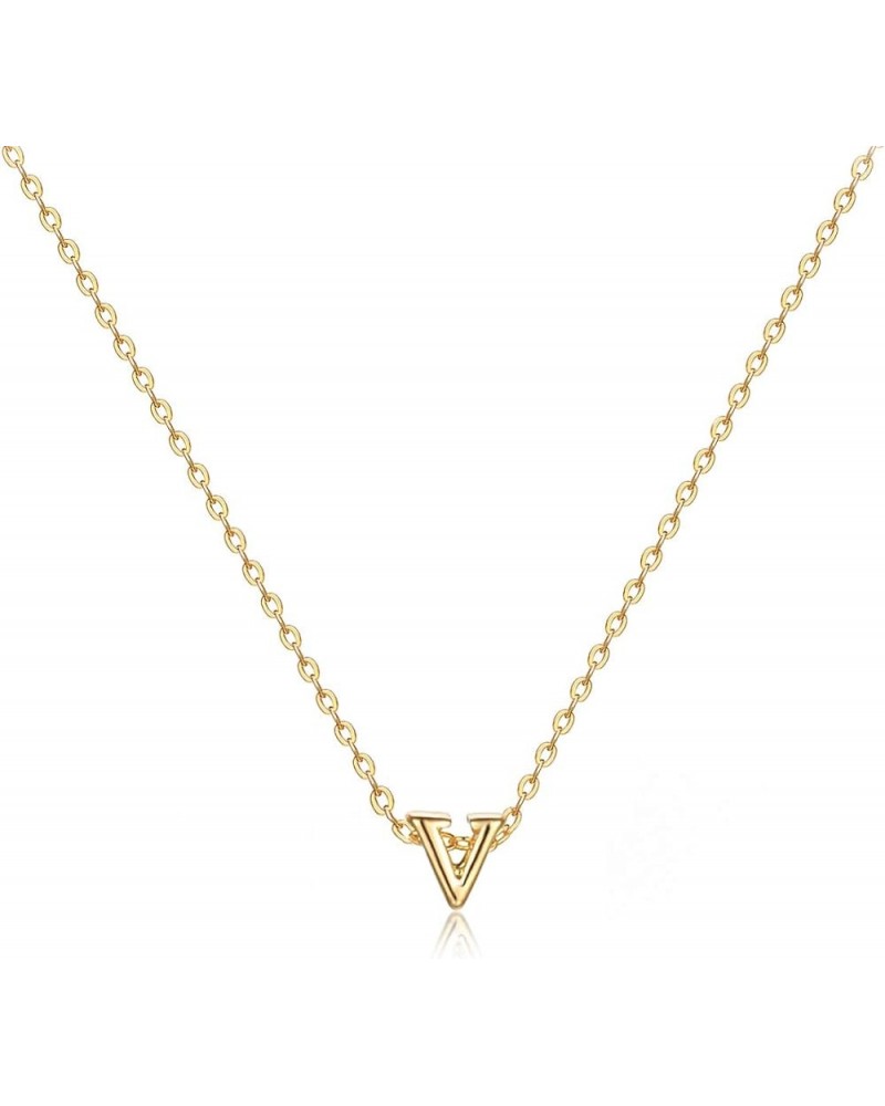 Initial Necklace Gold Pendant 14K Gold Plated Dainty Chain Personalized Jewelry Gift for Women Tiny V $9.89 Necklaces