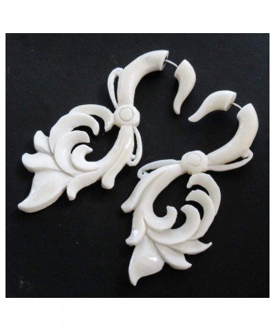 Hand Carving Bohemian Buffalo Bone Fake Gauge Post Earrings, 2 $16.03 Earrings