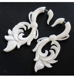 Hand Carving Bohemian Buffalo Bone Fake Gauge Post Earrings, 2 $16.03 Earrings