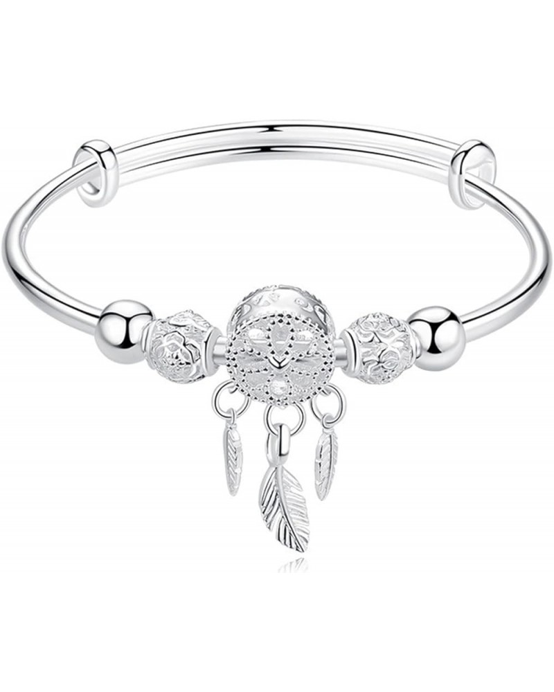 Elegant Dream Catcher Tassel Feather Charm Bracelet Bangle Adjustable Polished Hollow Out Bracelet for Women Girl Teen Mother...