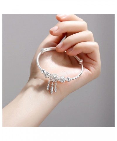 Elegant Dream Catcher Tassel Feather Charm Bracelet Bangle Adjustable Polished Hollow Out Bracelet for Women Girl Teen Mother...