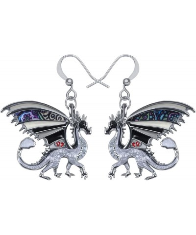 Enamel Alloy Dragon Earrings Fantasy Dinosaur Drop Dangle Fashion Jewelry For Women Girls Charm Gift Grey $8.31 Earrings