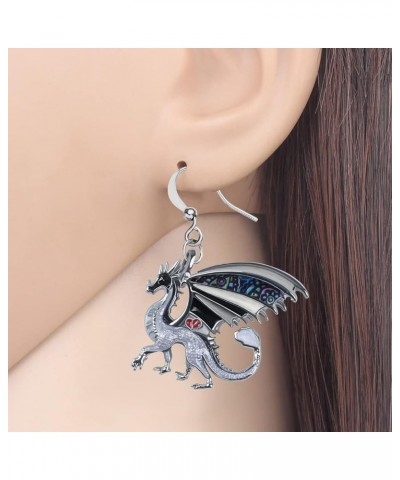 Enamel Alloy Dragon Earrings Fantasy Dinosaur Drop Dangle Fashion Jewelry For Women Girls Charm Gift Grey $8.31 Earrings