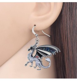 Enamel Alloy Dragon Earrings Fantasy Dinosaur Drop Dangle Fashion Jewelry For Women Girls Charm Gift Grey $8.31 Earrings