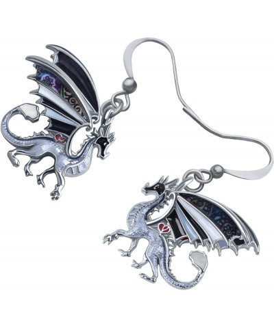 Enamel Alloy Dragon Earrings Fantasy Dinosaur Drop Dangle Fashion Jewelry For Women Girls Charm Gift Grey $8.31 Earrings