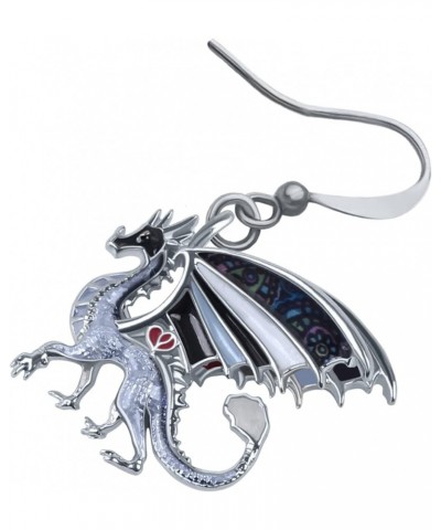 Enamel Alloy Dragon Earrings Fantasy Dinosaur Drop Dangle Fashion Jewelry For Women Girls Charm Gift Grey $8.31 Earrings