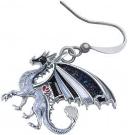 Enamel Alloy Dragon Earrings Fantasy Dinosaur Drop Dangle Fashion Jewelry For Women Girls Charm Gift Grey $8.31 Earrings