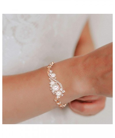 Simulate Pearl Cubic Zirconia Bridal Wedding Bracelets for Brides Bridesmaids, Marquise Elegant Link Bracelet for Women Party...