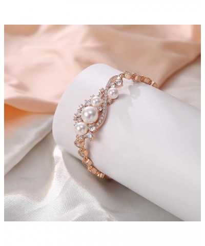 Simulate Pearl Cubic Zirconia Bridal Wedding Bracelets for Brides Bridesmaids, Marquise Elegant Link Bracelet for Women Party...