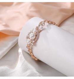 Simulate Pearl Cubic Zirconia Bridal Wedding Bracelets for Brides Bridesmaids, Marquise Elegant Link Bracelet for Women Party...